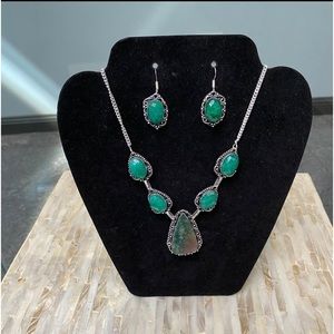 Moss Agate simulated emerald necklace and earrings.